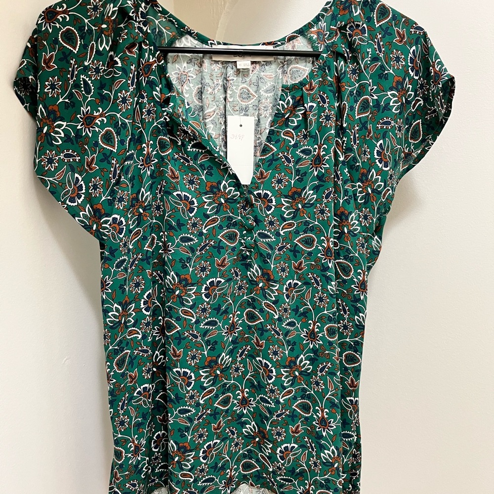 LOFT Green Floral Blouse
